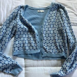 Hollister Blue Floral Knit Cardigan Sweater
